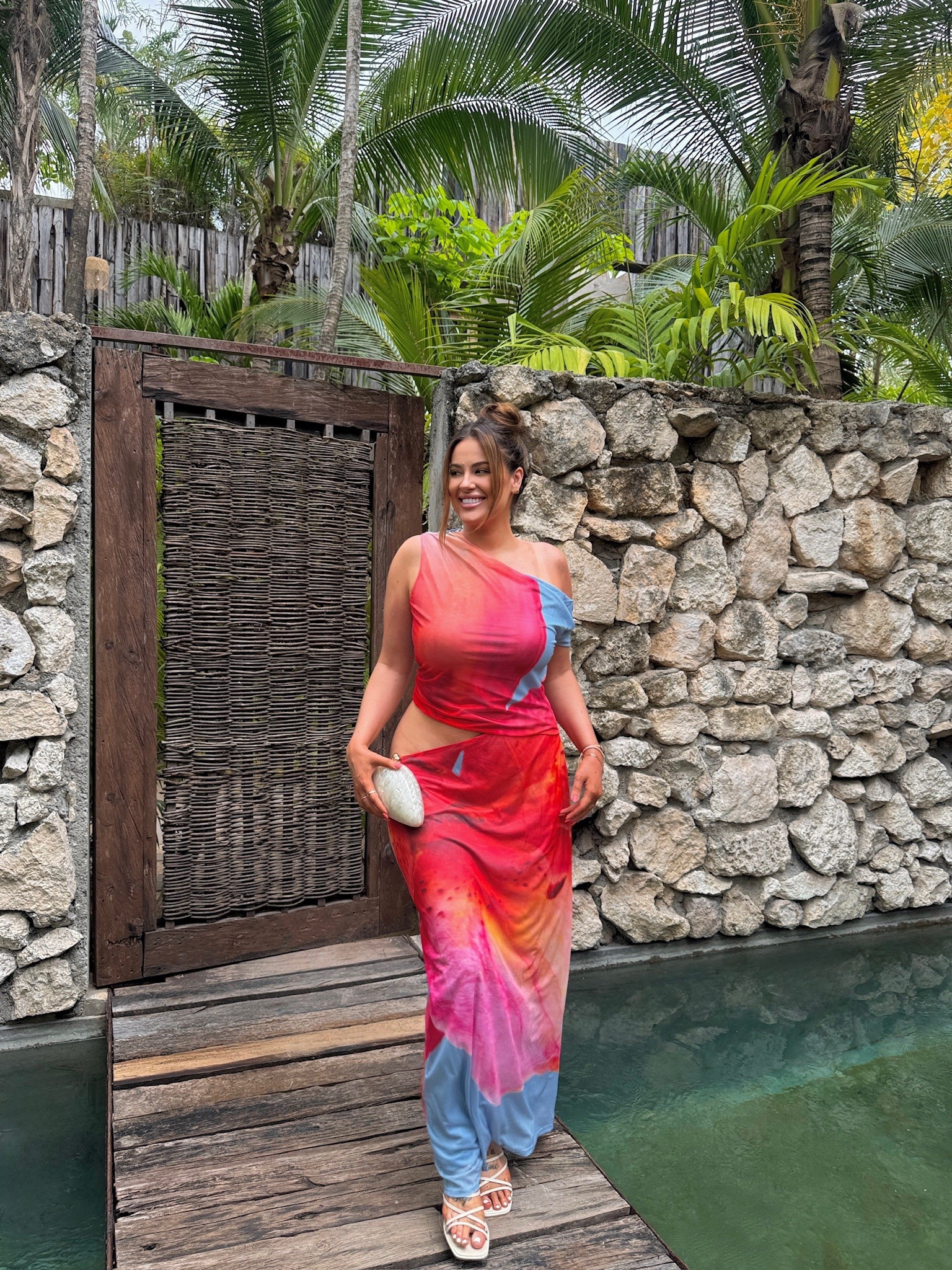 Tropical vacation dress wearing 12! 🌴🌅Could have worn 10 for a bit of a tighter fit. I’m 5’9” 180lbs 

#LTKStyleTip #LTKMidsize #LTKTravel