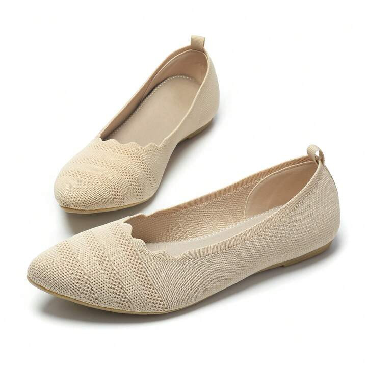 Women's Ballet Flat Shoes Knit Dress Shoes Round Toe Slip On Ballerina Walking Flats Shoes For Woman Low Wedge Comfort Soft | SHEIN