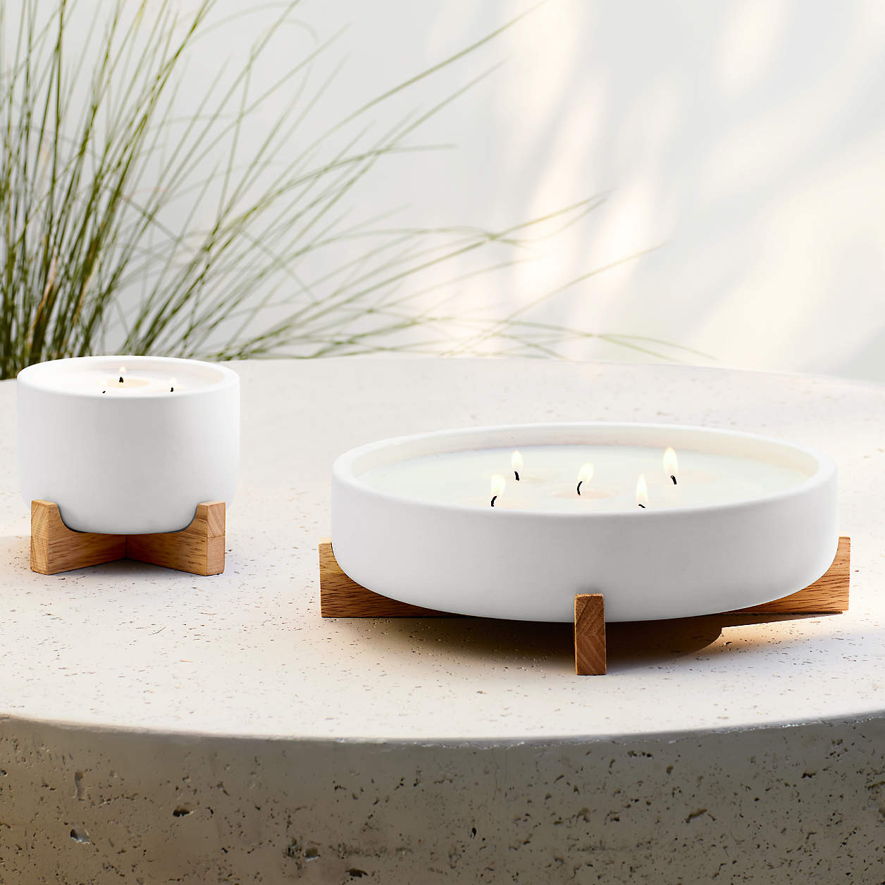 Wilmette 5-Wick Citronella Candle with Wooden Stand + Reviews | Crate & Barrel | Crate & Barrel