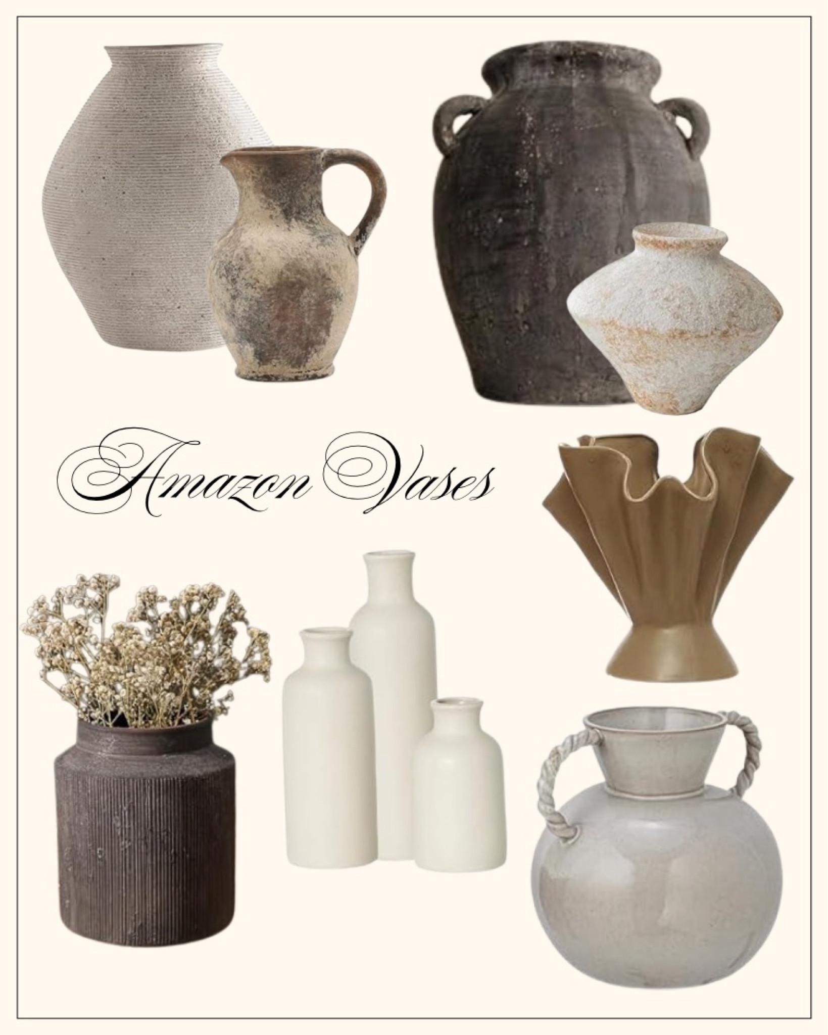 Amazon Vases for the home

#organicmodern #vases #vase #vessels #livingroom #bathroom #bedroom #home #interior #amazonhome #amazonfinds #amazonfavorites #rustic #vintagestyle 

#LTKHome #LTKFindsUnder100 #LTKFindsUnder50