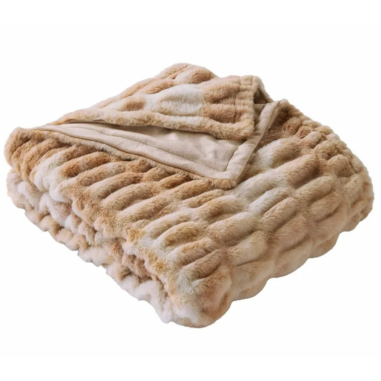 Better Homes & Gardens Natural Tie Dye Ruched Faux Fur Throw, 50"x72", Adult/Teen | Walmart (US)