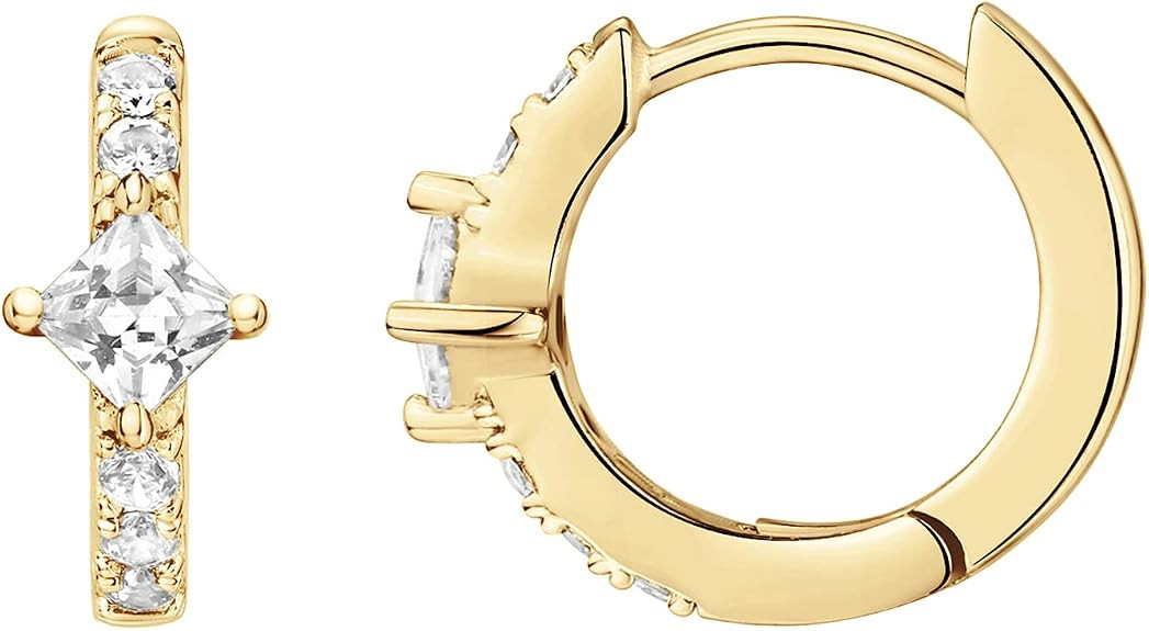 PAVOI 14K Gold Plated 925 Sterling Silver Cubic Zirconia Huggie Earrings | U-Shaped Snake Solitai... | Amazon (US)
