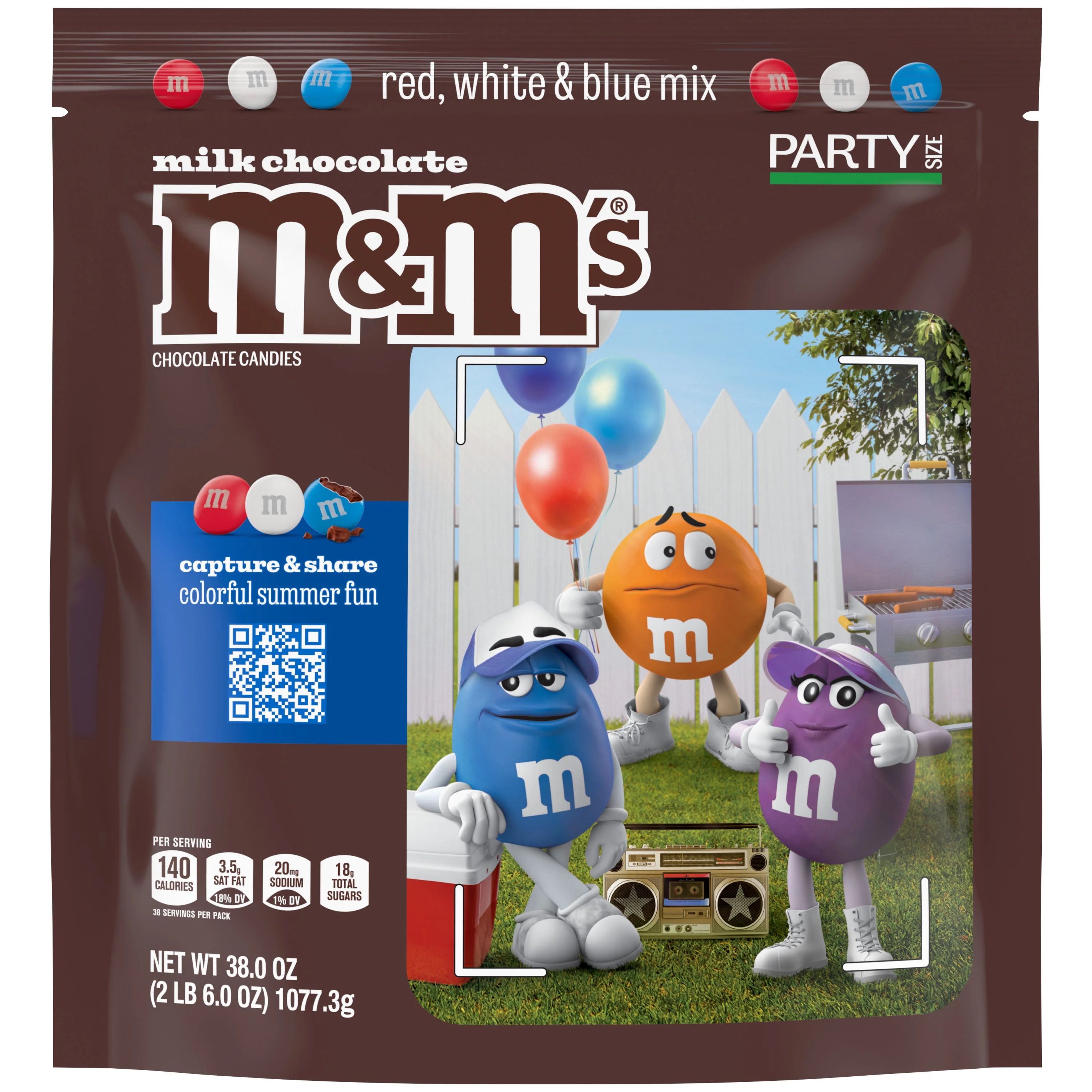 M&M's Milk Chocolate Red, White & Blue Summer Candy, Party Size - 38 Oz Bulk Bag | Walmart (US)