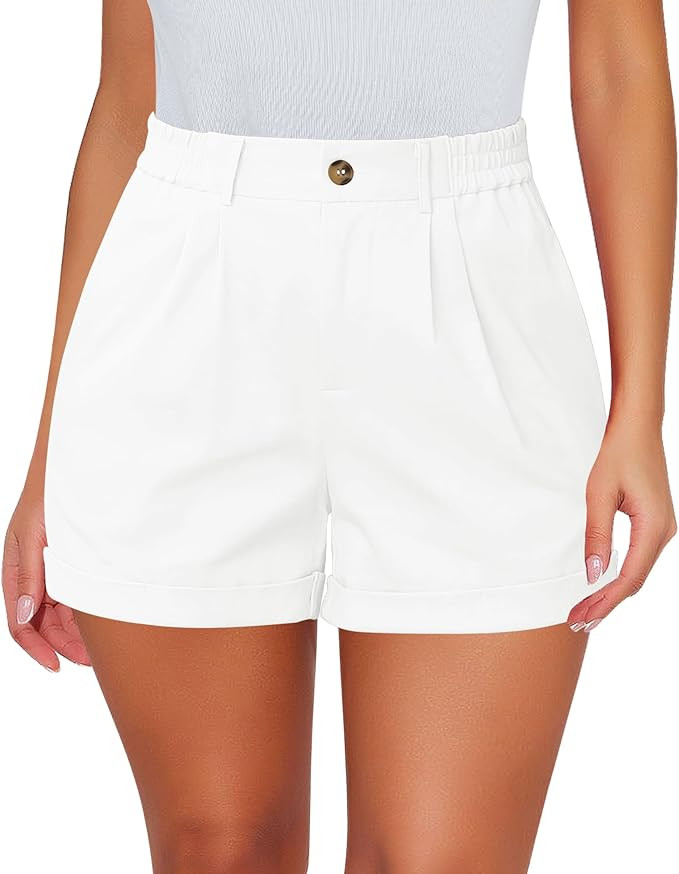 luvamia Shorts for Women High Waisted Dressy Casual Cotton Stretch Twill Elastic Wasit Pleated Su... | Amazon (US)