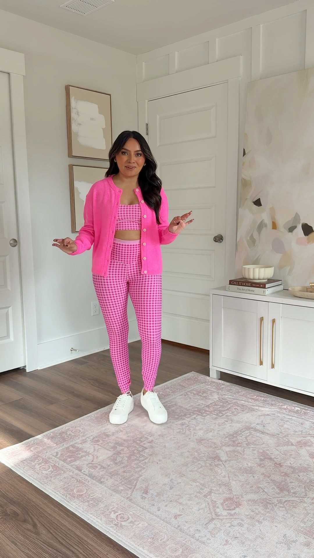 Pink gingham sports bra size xs TTS
Pink gingham leggings size small TTS
Neon pink cardigan sweater size xxs TTS
Sneakers size 6.5 TTS



#LTKFindsUnder50 #LTKActive #LTKPetite