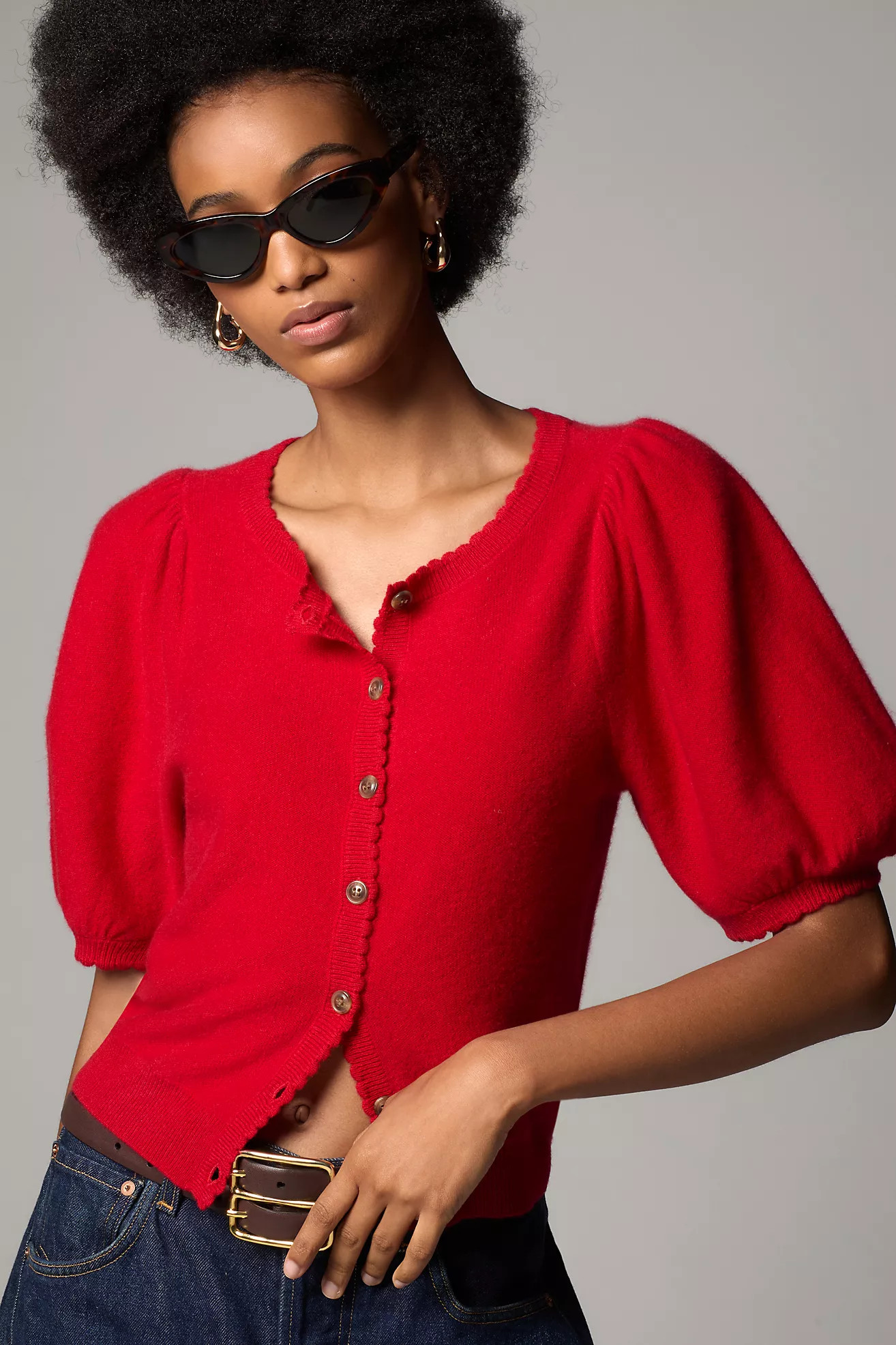 Maeve Puff-Sleeve Cashmere Cardigan Sweater | Anthropologie (US)