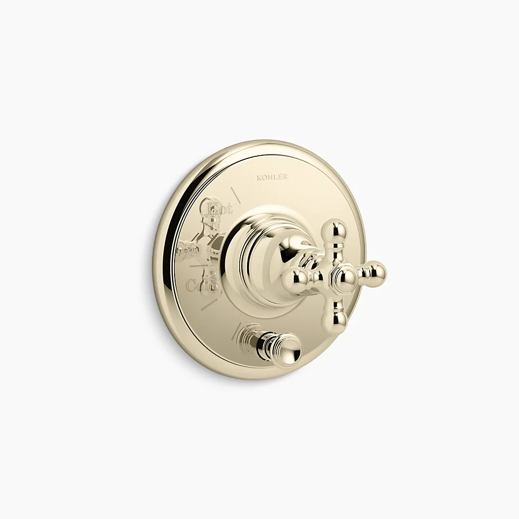 Rite-Temp® valve trim with push-button diverter and cross handle | Kohler