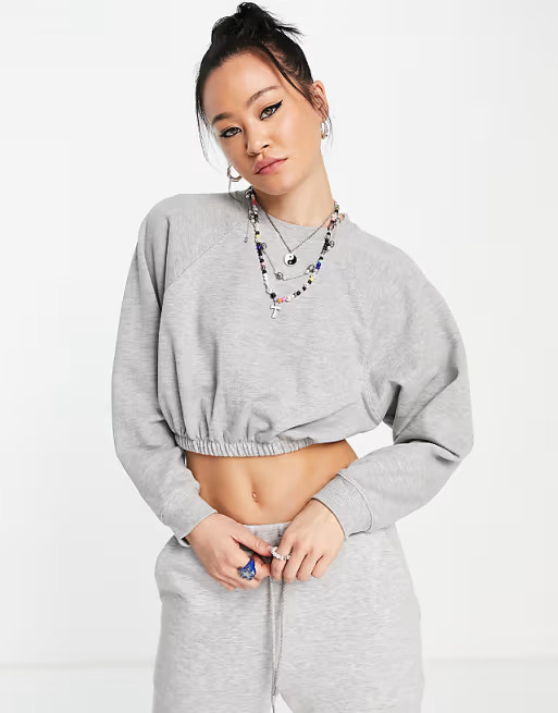 Topshop cropped elastic sweat in grey marl | ASOS (Global)