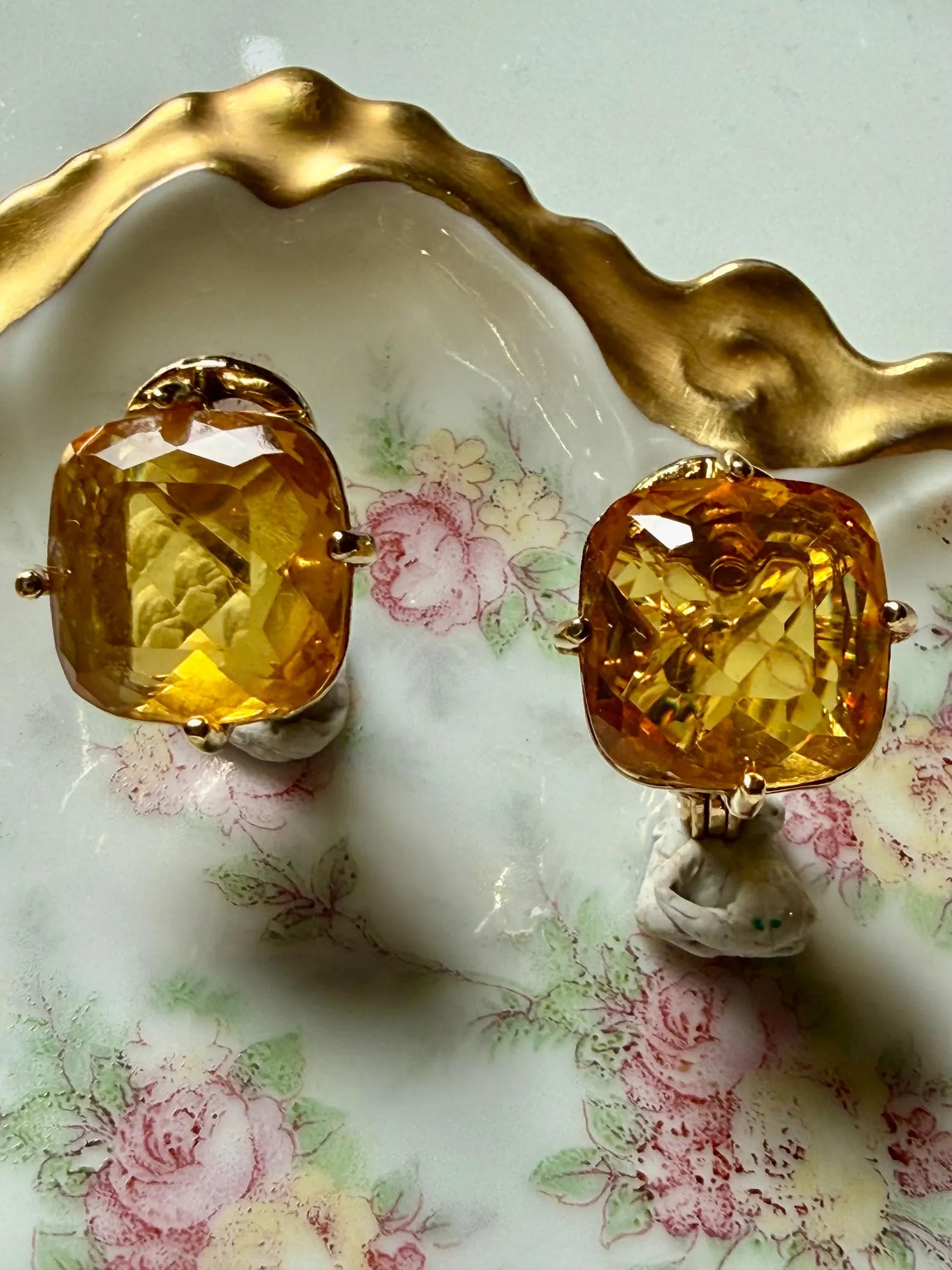 Vintage Signed Monet Citrine Glass Cushion Cut Clip-On Earrings | Amber Topaz Statement Earrings ... | Etsy (Global)