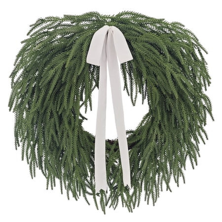 My Texas House Natural Feel Norfolk Artificial Christmas Wreath with Bow, Green, 22" | Walmart (US)