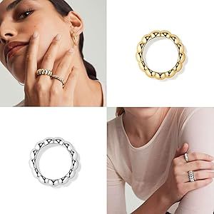 NOKMIT Chunky Gold Statement Rings for Women 14K Gold Silver Tone Cute Puffy Dome Croissant Thumb... | Amazon (US)