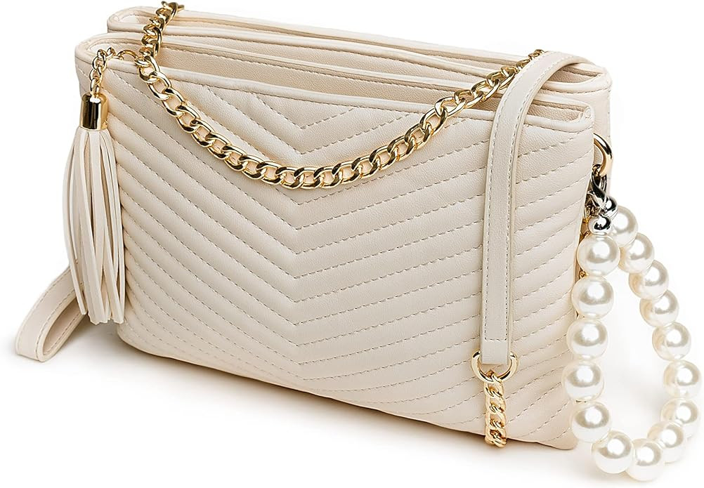 Before & Ever Double Pouch Wristlet Clutch Purses for Women - Large Evening Clutch Bag with White... | Amazon (US)