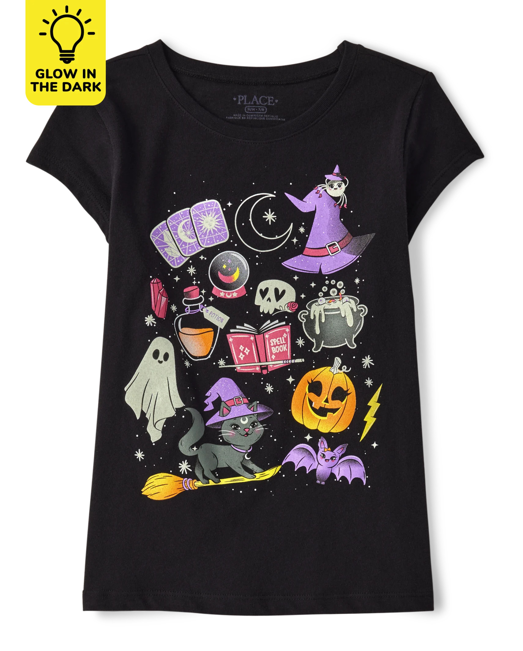 Girls Glow Halloween Doodle Graphic Tee - black | The Children's Place