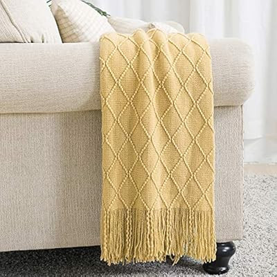 Bourina Throw Blanket Textured Solid Soft Sofa Couch Decorative Knitted Blanket, 50" x 60", Musta... | Amazon (US)