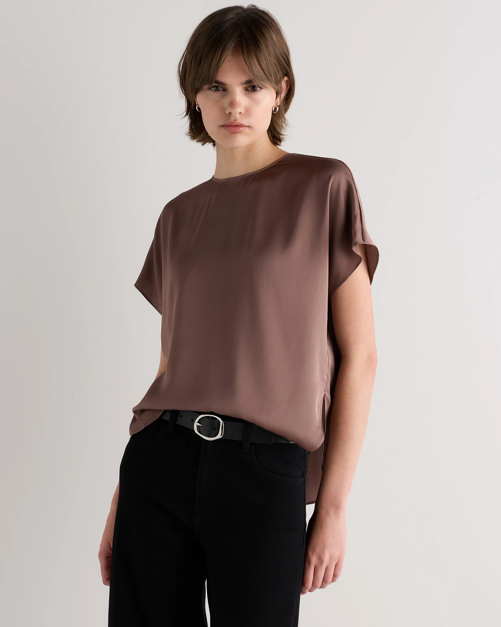 Washable Stretch Silk Split Hem Tee | Quince