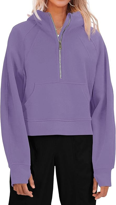 Womens Hooded Pullover Sweatshirts Half Zipper Crop Hoodie Fleece Lined Collar Zip Up Hoodies Cro... | Amazon (US)