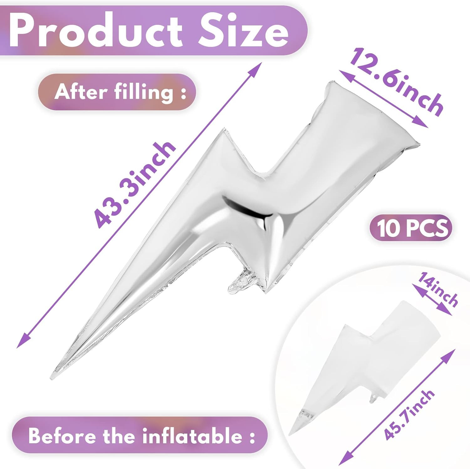 Set of 10 Silver Flash Balloons 45 Inch Lightning Bolt Party Balloons Large Flash Foil Party Ball... | Amazon (US)