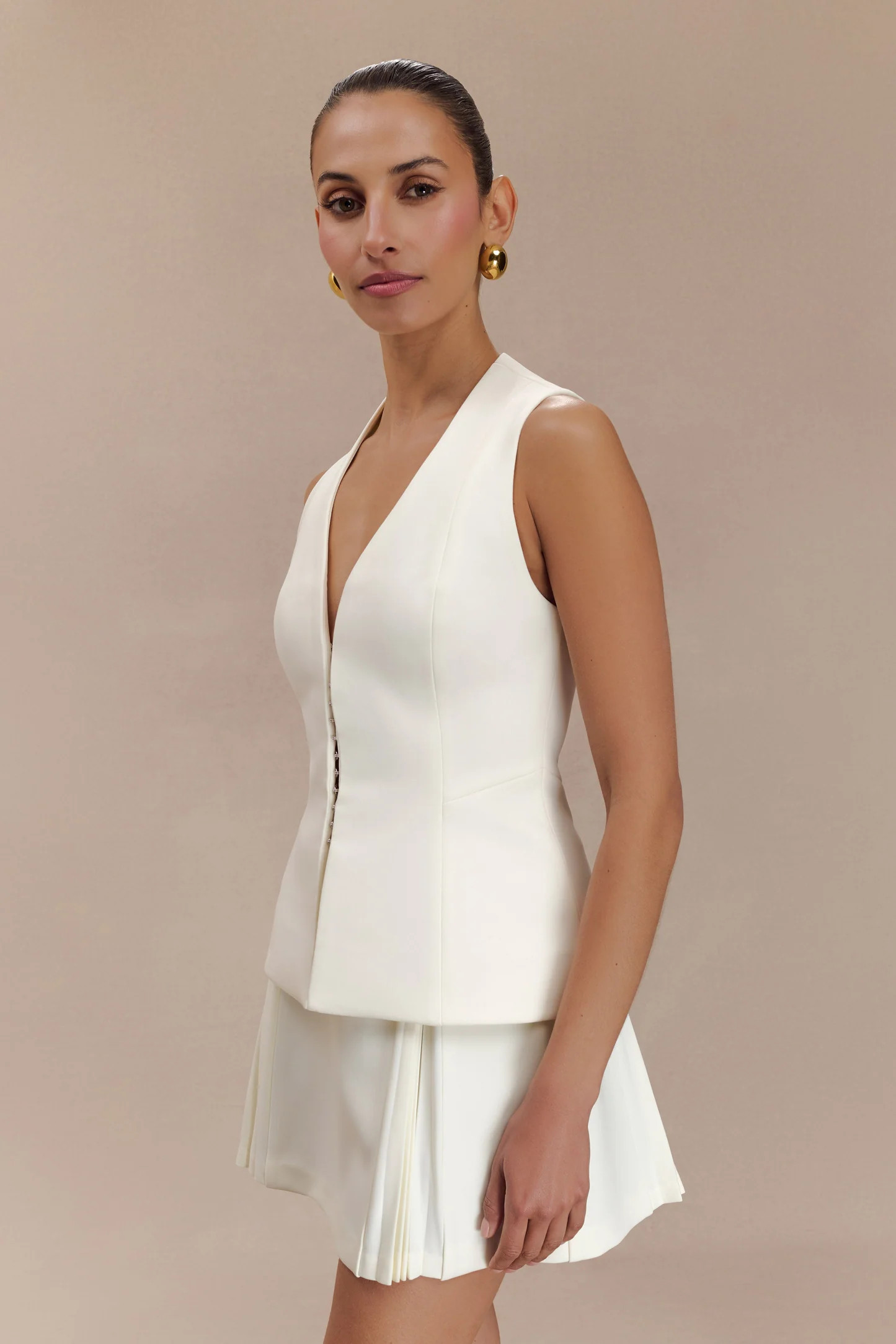 Melinda Structured Vest Top - Ivory | MESHKI US