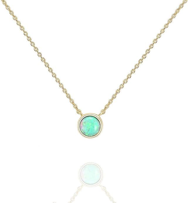 PAVOI 14K Gold Plated Round Created Opal Necklace | Opal Necklaces for Women | Amazon (US)