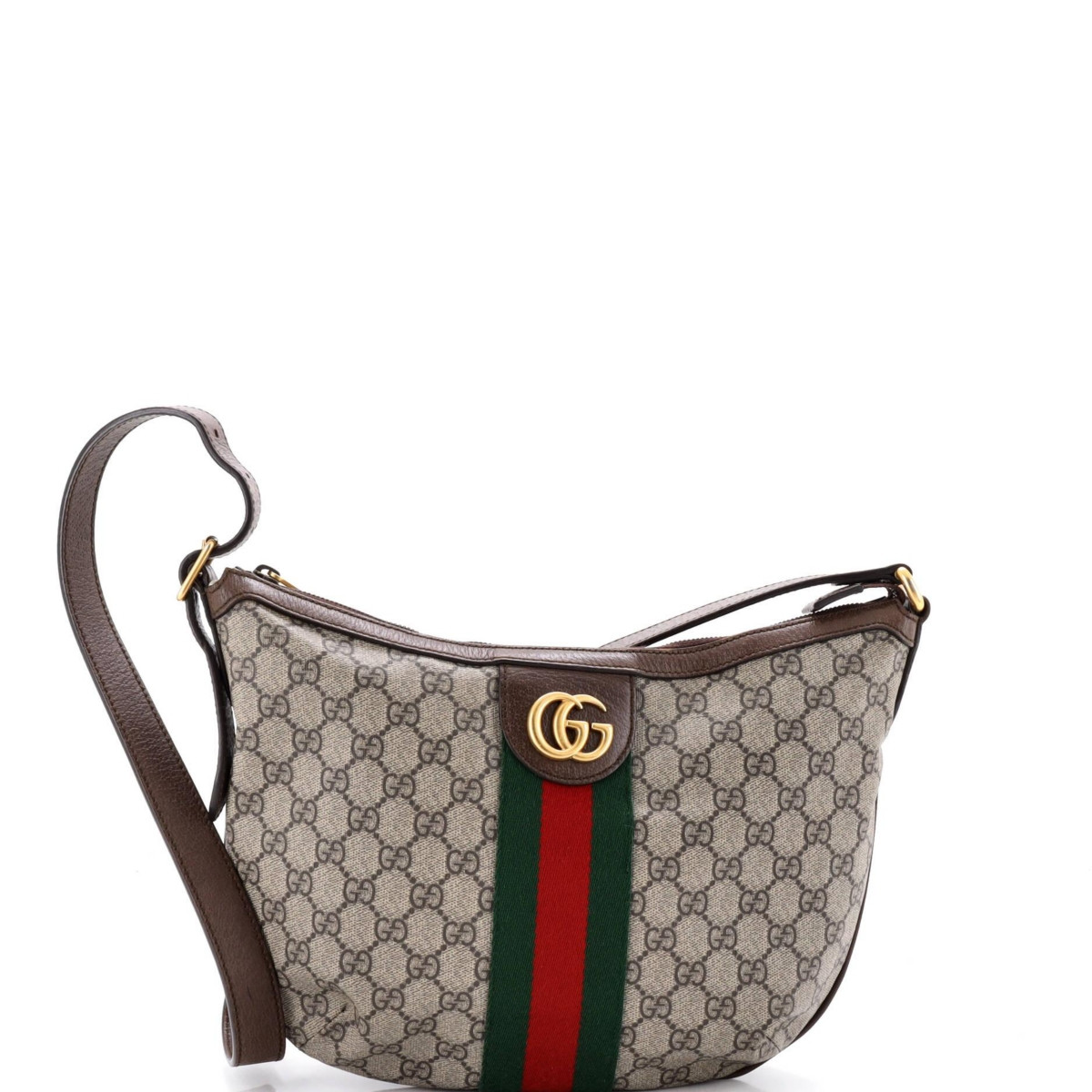 Pre-Owned Gucci Small Ophidia Half Moon Hobo Gg Coated Canvas - Brown | Macy's