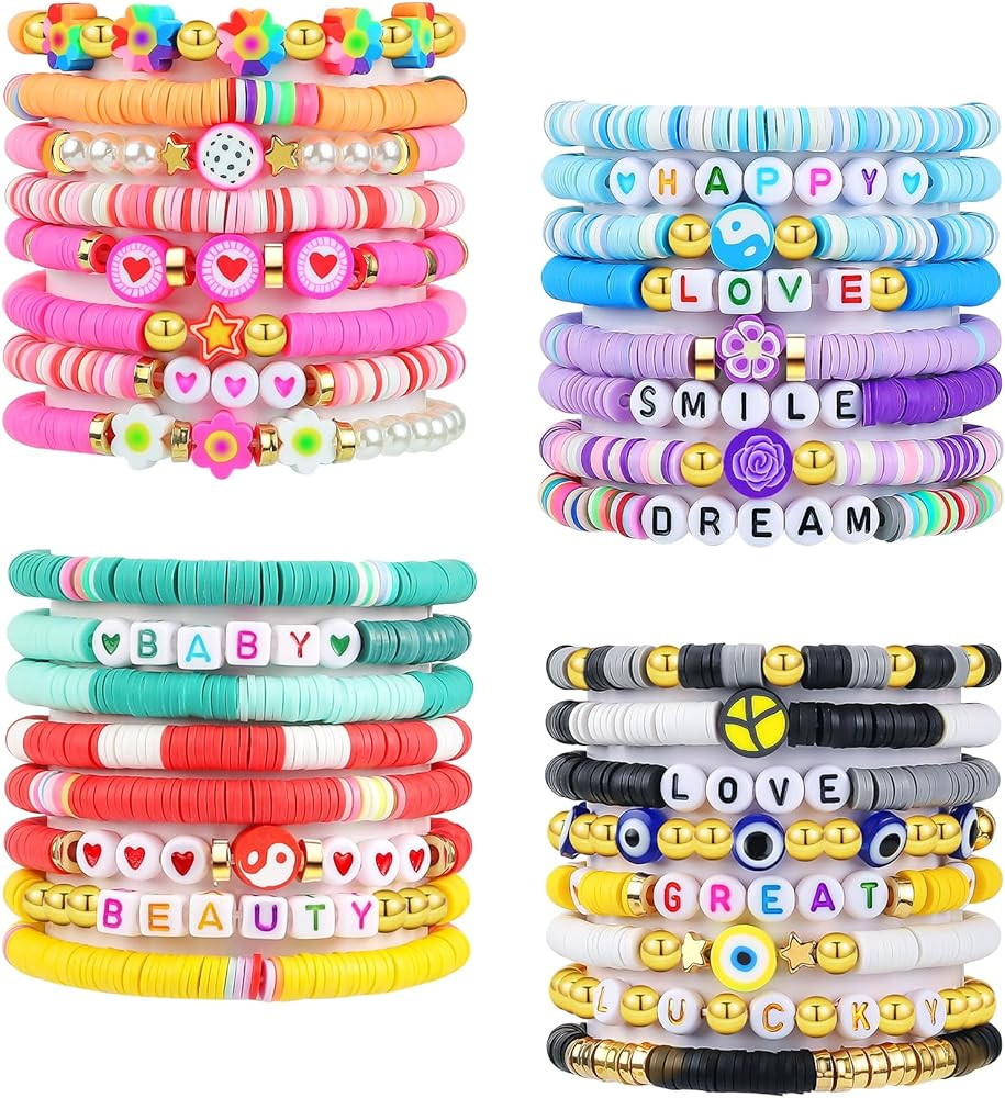 LUYI 32 Pcs Preppy Jewelry Bracelets for Women Girls Teens Clay Bead Colorful Surfer Heishi Brace... | Amazon (US)