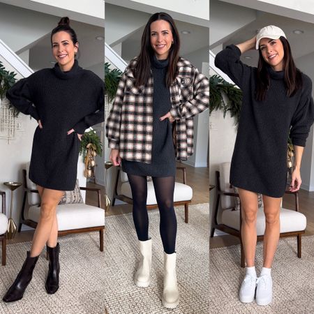 3 ways to wear this $34 sweater dress! Runs true to size (wearing a S and I’m 5’7” for reference). 

Shacket: sized up to a M for an extra roomy fit 
Western boots: true to size, size up for half sizes
Ivory lugsole boots: true to size, size up for half sizes
White platform sneakers: true to size 

@walmartfashion #walmartpartner #walmartfashion 

#LTKunder50 #LTKSeasonal #LTKstyletip