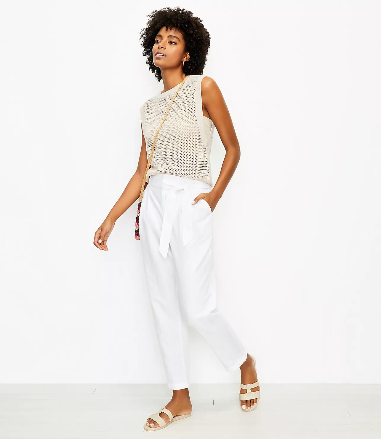 Paperbag Pull On Pants in Linen Blend | LOFT