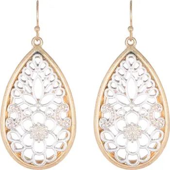 AREA STARS Two-Tone Filigree Teardrop Earrings | Nordstromrack | Nordstrom Rack