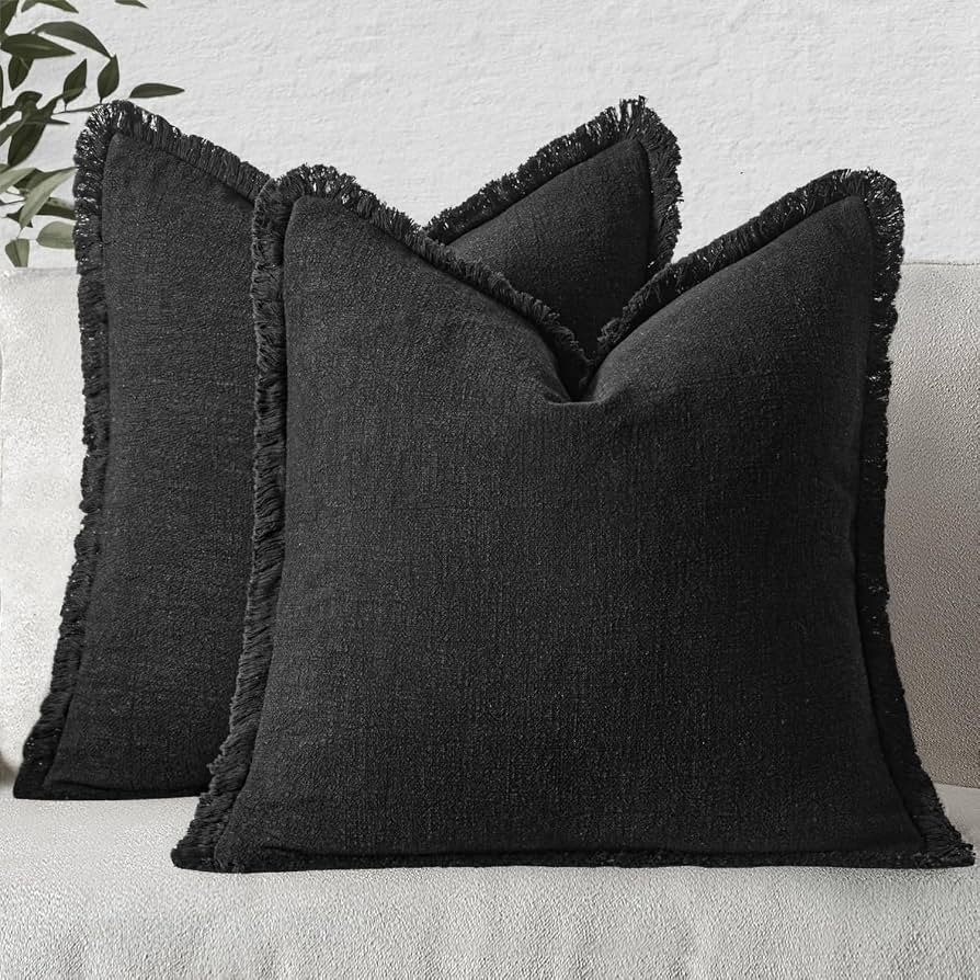 MIULEE Boho Linen Fringe Decorative Throw Pillow Covers Black 20x20 | Amazon (US)