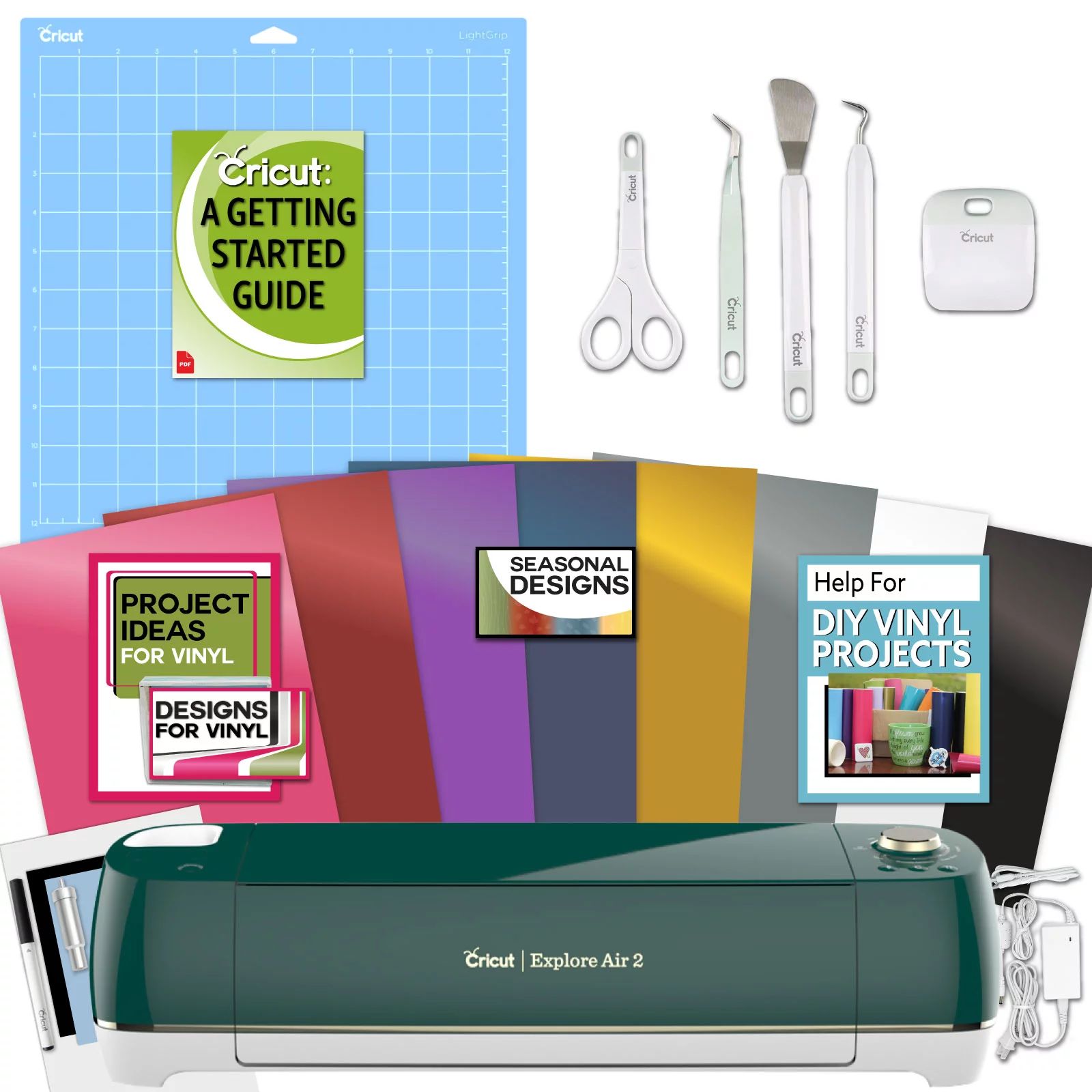 Cricut Explore Air 2 Emerald Machine Bundle Beginner Guide, Tool Kit, Vinyl Pack, Designs & Proje... | Walmart (US)