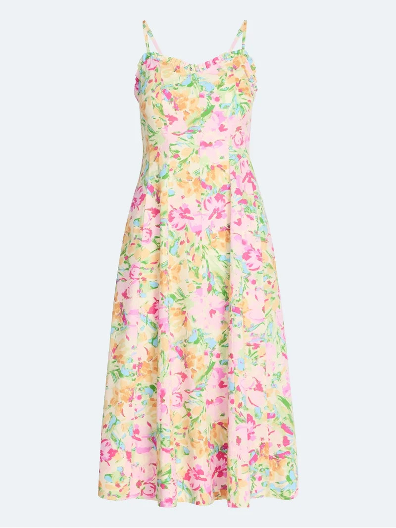 Free Assembly Women's Cotton Panel Midi Dress with Sweetheart Neckline, Sizes XS-XXL | Walmart (US)