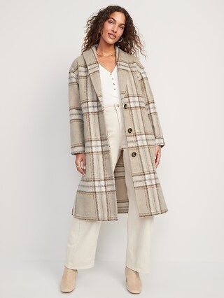 Relaxed Plaid Soft-Brushed Overcoat for Women | Old Navy (US)