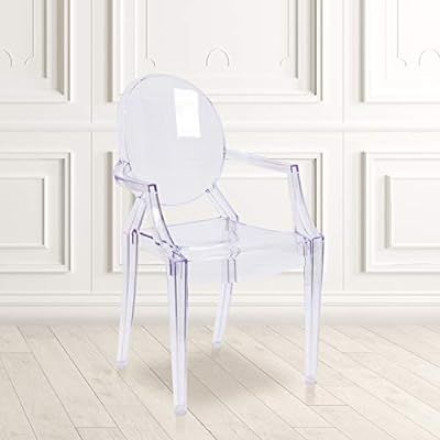 Emma + Oliver Oval Back Ghost Armchair in Transparent Crystal | Acrylic Vanity Chair | Amazon (US)