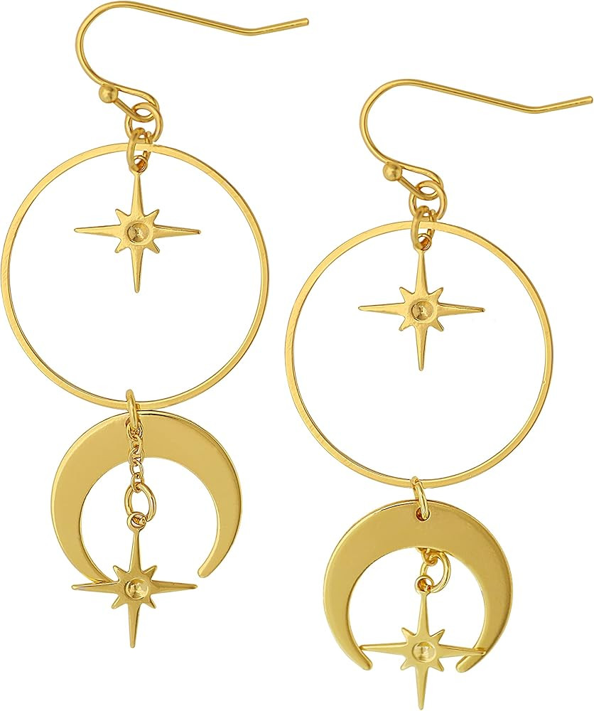Sacina Gothic Boho Sun and Moon Earrings, Crescent Moon Star Pendant, Celestial Earrings, Goth Je... | Amazon (US)
