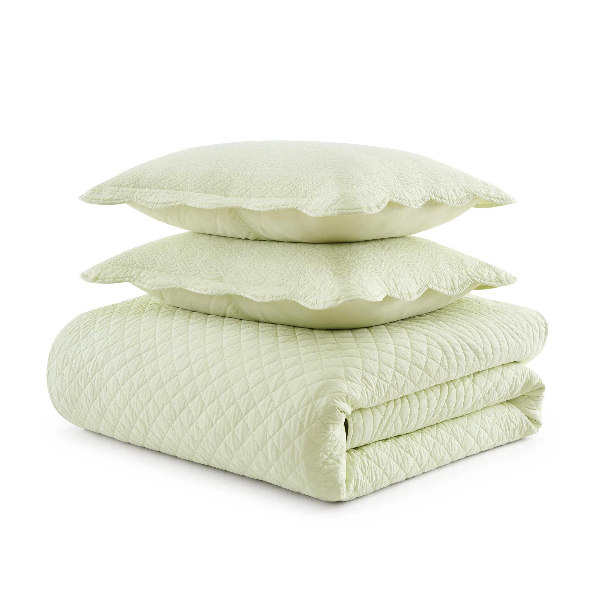 Martha Stewart Vintage Scallop Solid Cotton Reversible Quilt Set | Wayfair North America