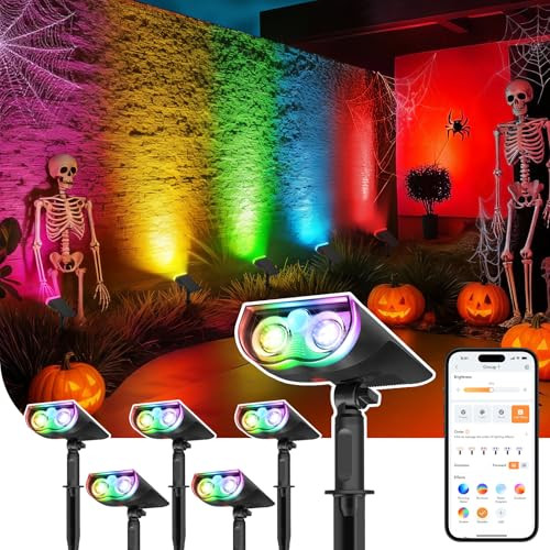 Linkind Smart Solar Spot Lights Outdoor SL5 with Motion Sensor, APP Control Color Changing Solar Halloween Lights Outdoor, IP65 Landscape Lighting for Yard, Garden, Pathway(6 Pack) | Amazon (US)