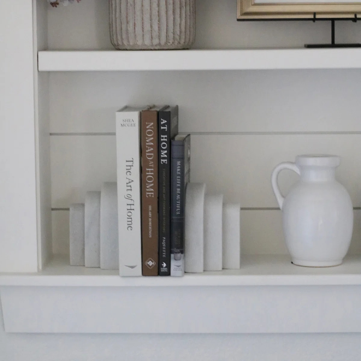 Set of 2 Bookends Contemporary Layered Arches 6" White Marble Bookends for Decorative Book Displa... | Wayfair North America