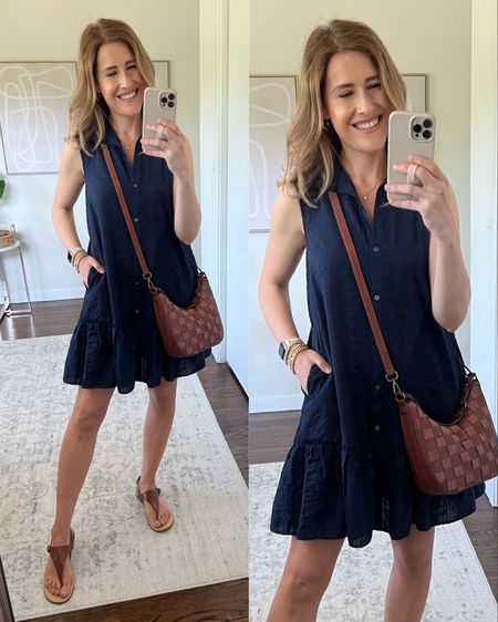 Love this Walmart shirtdress, so chic 🥰 fits tts, mine is a small. Hooded things sandals tts $12.98, bag was $5 in store! 

#LTKunder50 #LTKstyletip #LTKunder100