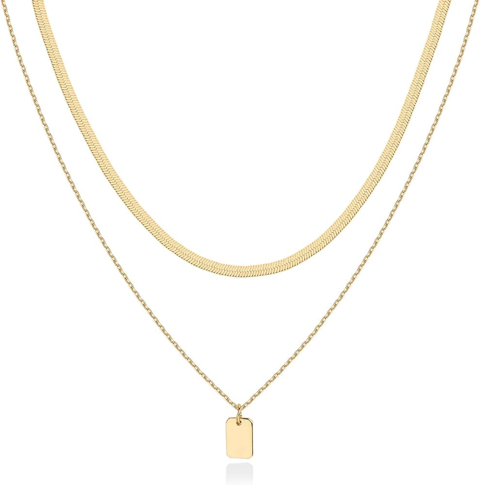 PAVOI 14K Gold Plated Layering Necklaces | Stylish Minimalist Design Pendant Necklaces | Bar, Lot... | Amazon (US)