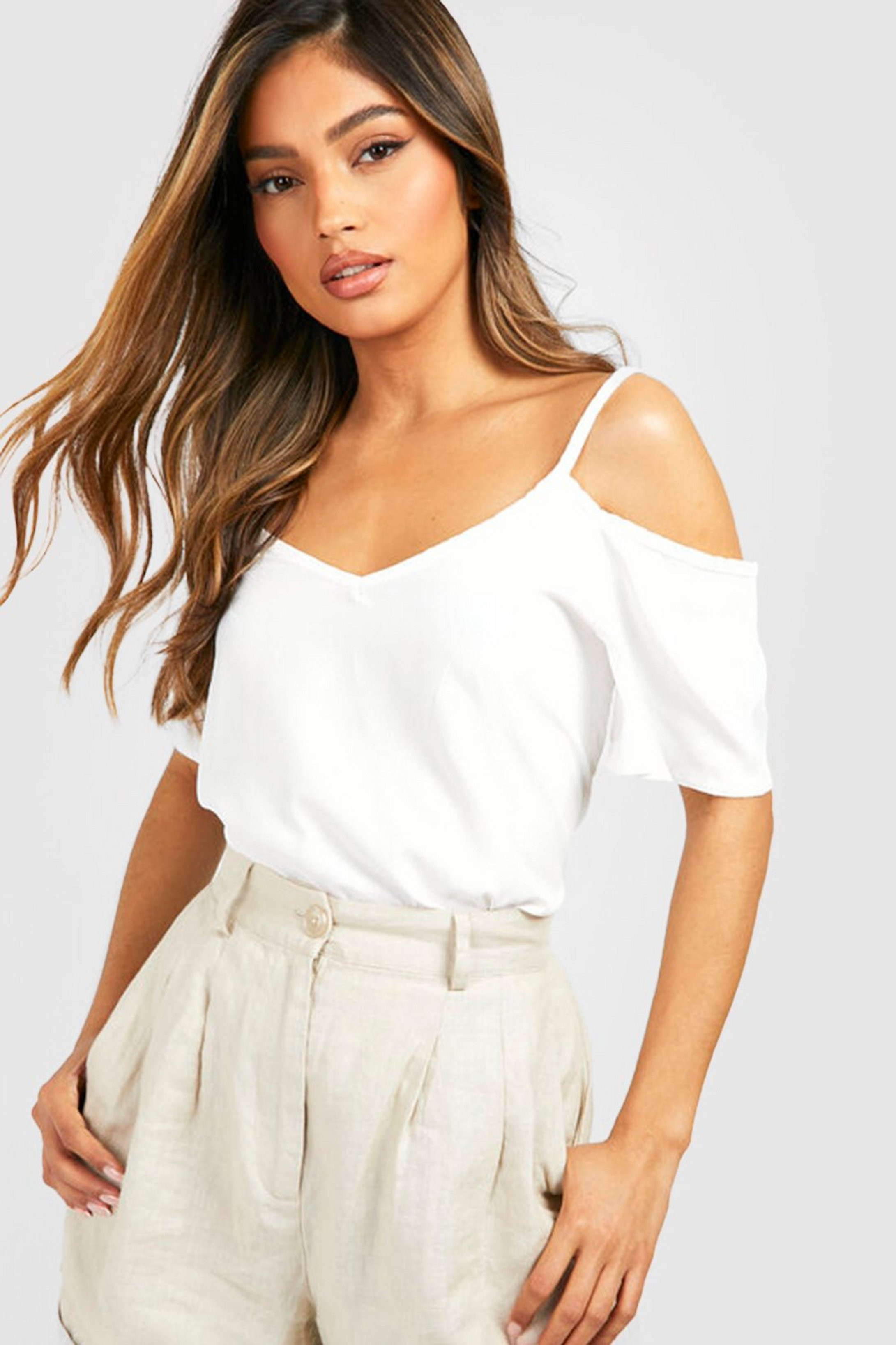 Woven Strappy Open Shoulder Top | Boohoo.com (US & CA)