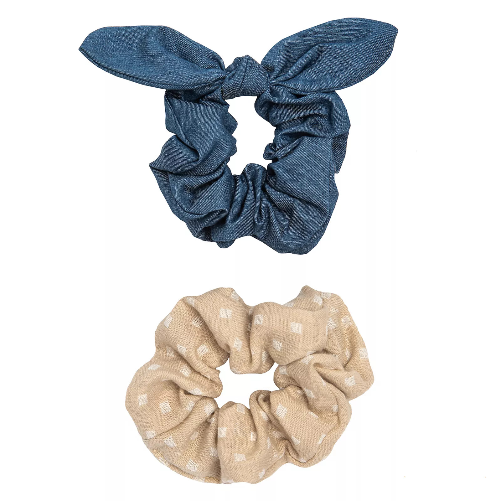 Sonoma Goods For Life Beige Square Dots & Denim Bow Scrunchie Set of 2, Multicolor | Kohl's
