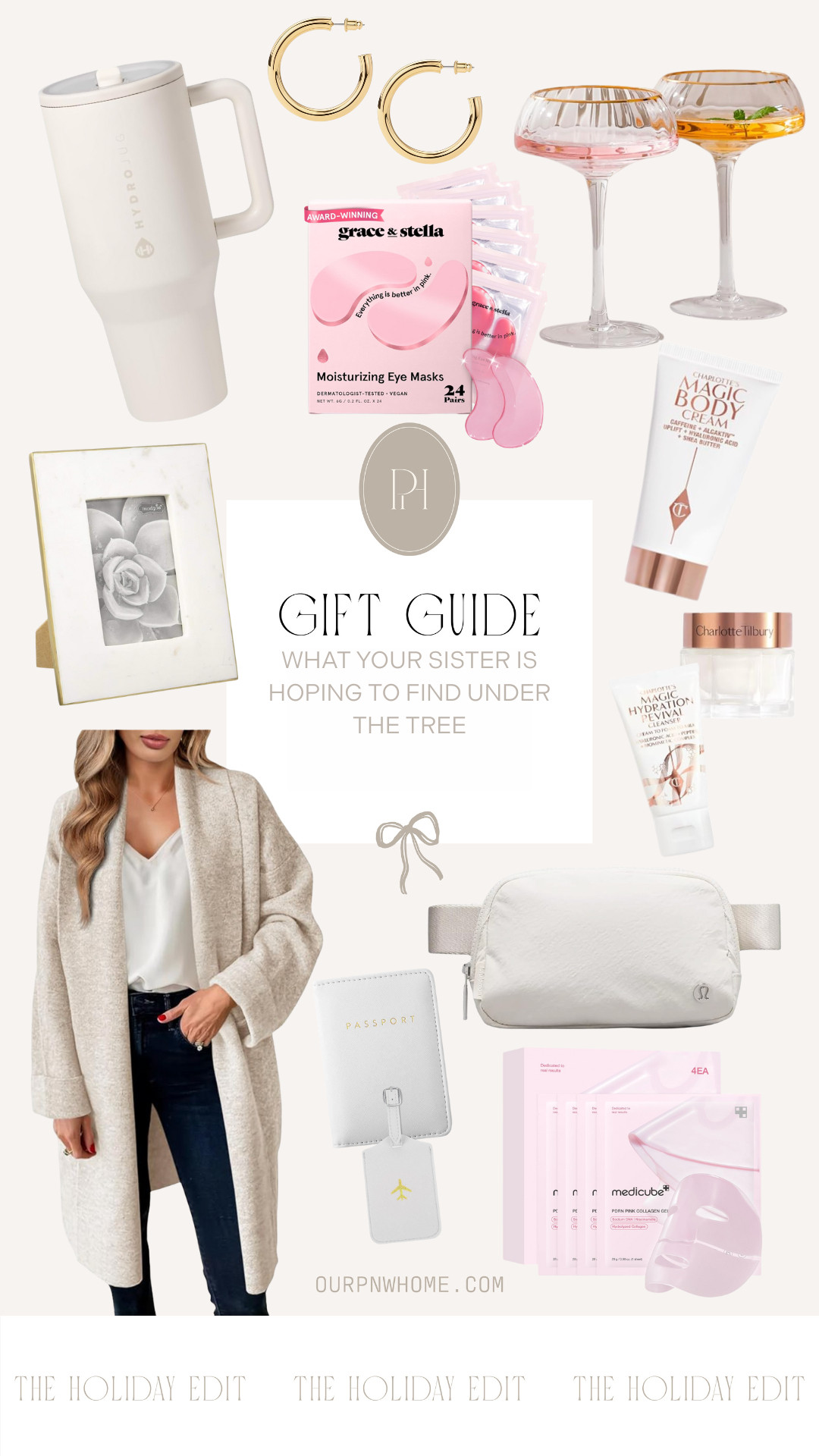Amazon finds that your sister will love finding under the tree this holiday season!

neutral cardigan, cozy sweaters, passport holder, face masks, beauty essentials, under eye patches, neutral water bottle, white tumbler, marble photo frame, white picture frame, gold rimmed coupe glasses, gold hoop earrings, Lululemon belt bag, Charlotte Tilbury skin care kit, wine glasses, barware, glassware, accessories, gifts for her, gifts for mom, gifts for sister, gifts for bestie 

 #LTKGiftGuide #LTKFindsUnder100 #LTKBeauty