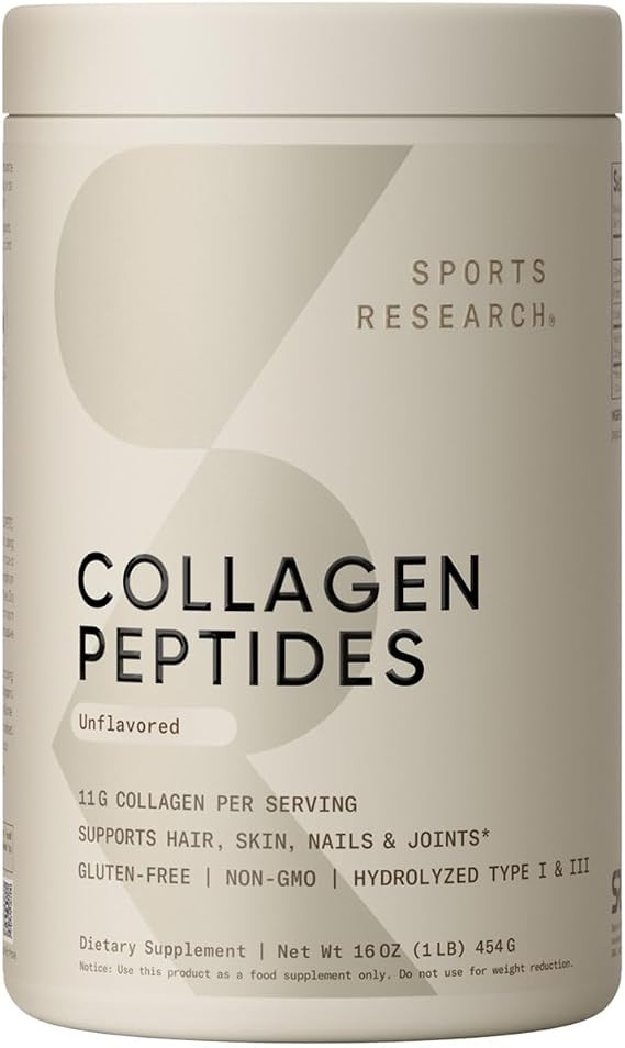 Sports Research Collagen Peptides for Women & Men, Unflavored, 16 oz., Hydrolyzed Type 1 & 3 Coll... | Amazon (US)