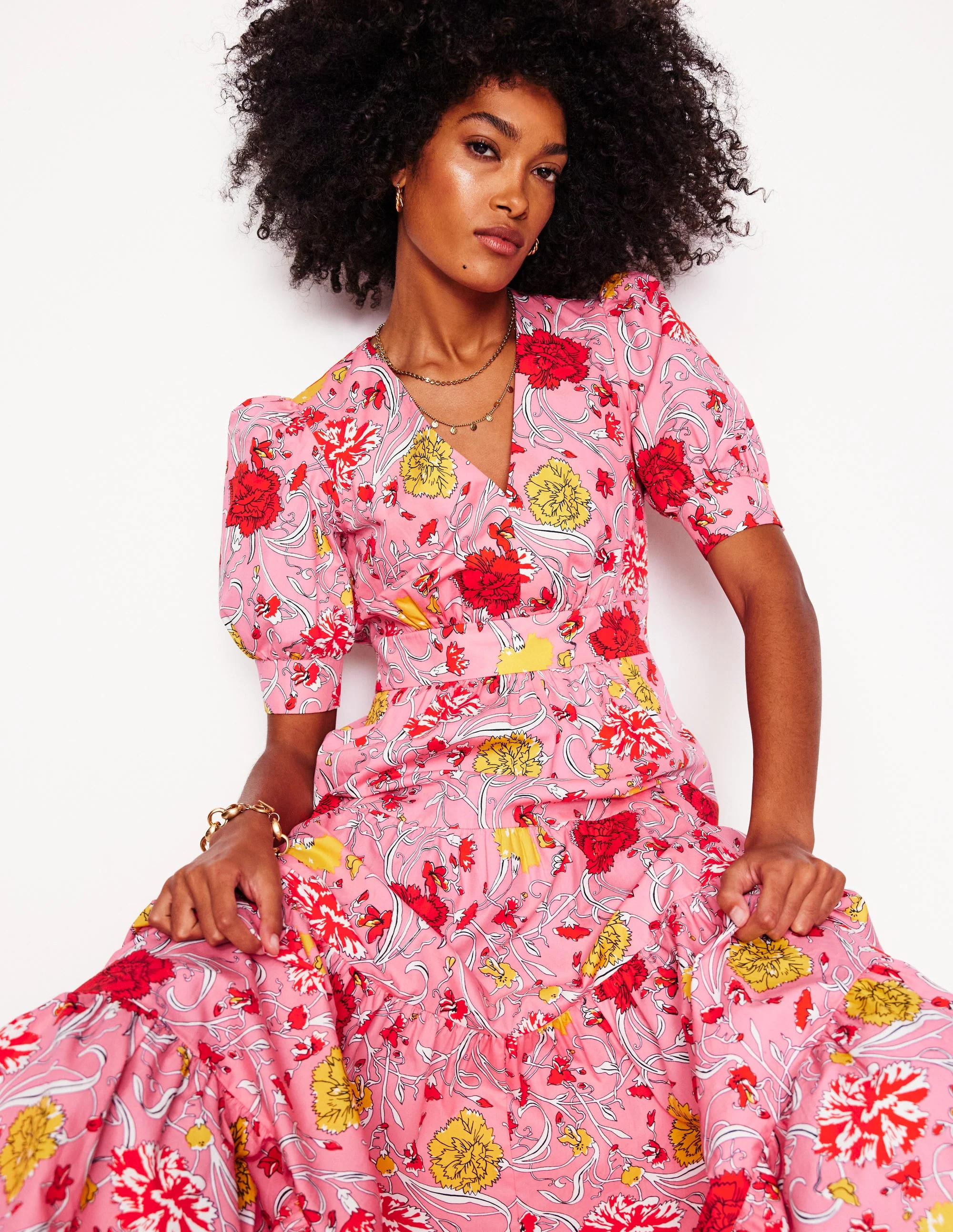 Bella Puff Sleeve Maxi Dress-Salmon Pink, Carnation Vine | Boden (US)