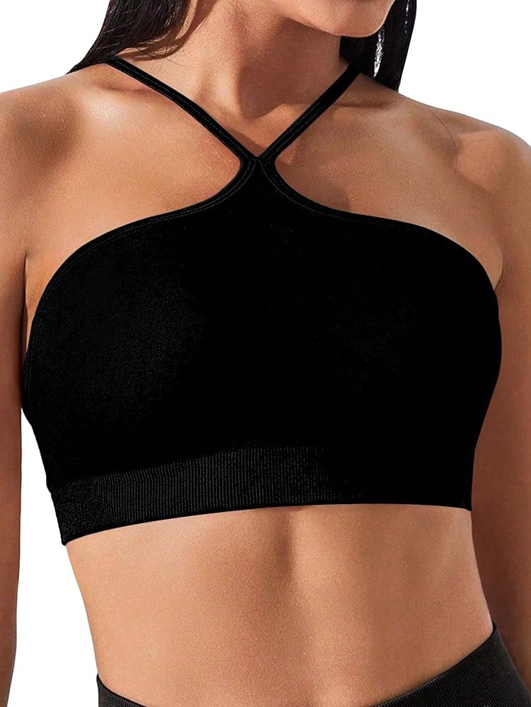 COZYEASE Women's Criss Cross Slim Fit Sports Cami Top Seamless Halter Crop Tee Shirt Tops Workout... | Amazon (US)