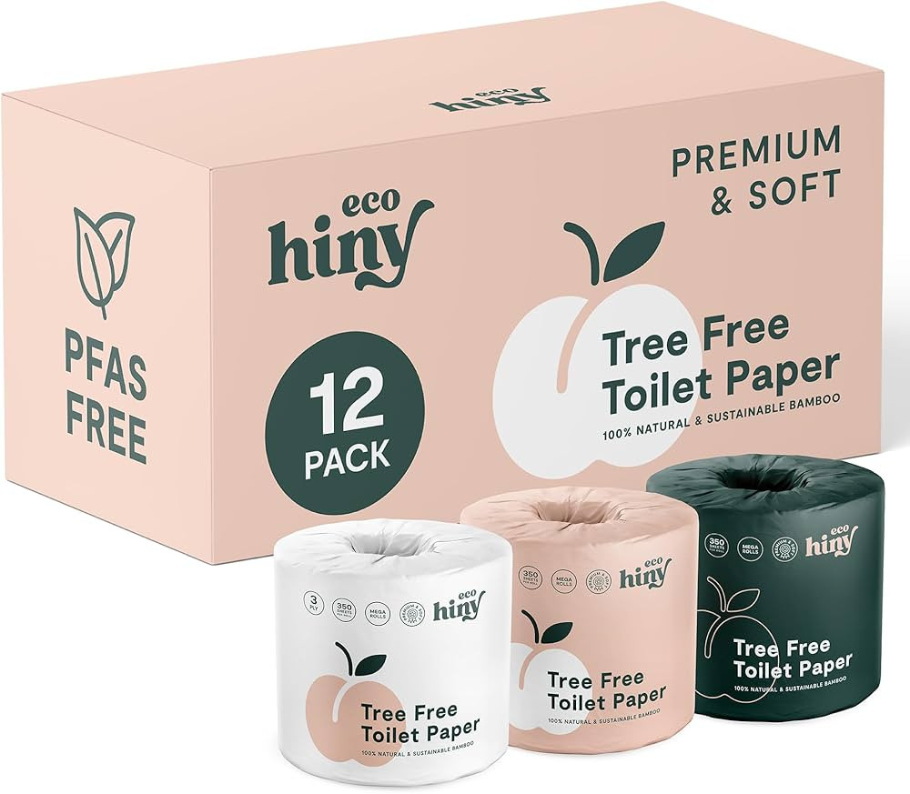 ecoHiny Premium & Soft Bamboo Toilet Paper | PFAS Free | 12 Mega Rolls, 3 ply & 350 Sheets | Non ... | Amazon (US)