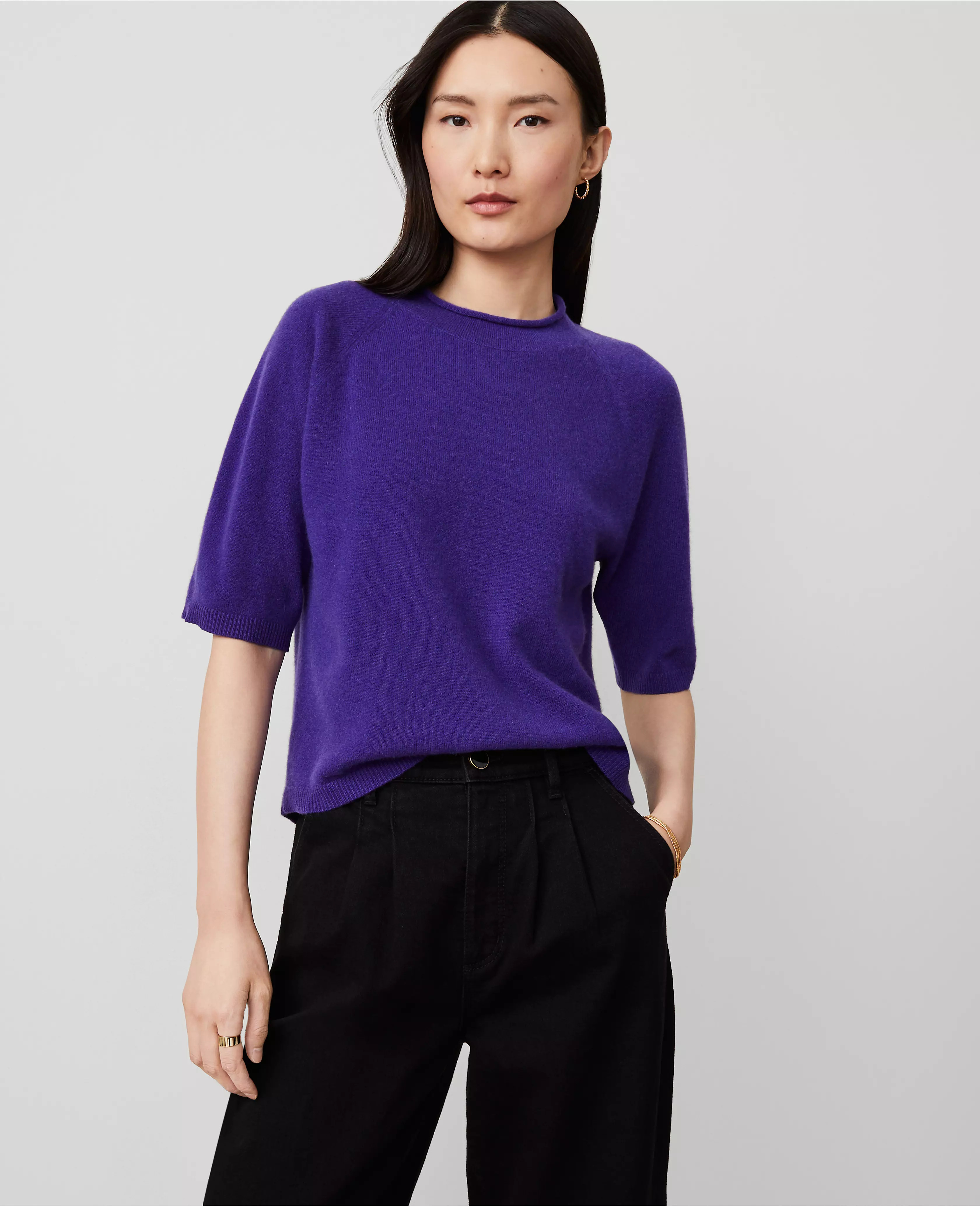 Cashmere Roll Neck Sweater Tee | Ann Taylor