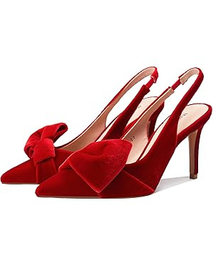 Women's Slingback Heels with Bow Pointed Toe Pumps with Elasticated Strap 3.3" High Heels for Eve... | Amazon (US)