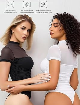Avidlove Women's Short Sleeve Bodysuit Turtle Neck Body Suits Mesh One Piece Leotard Going Out To... | Amazon (US)