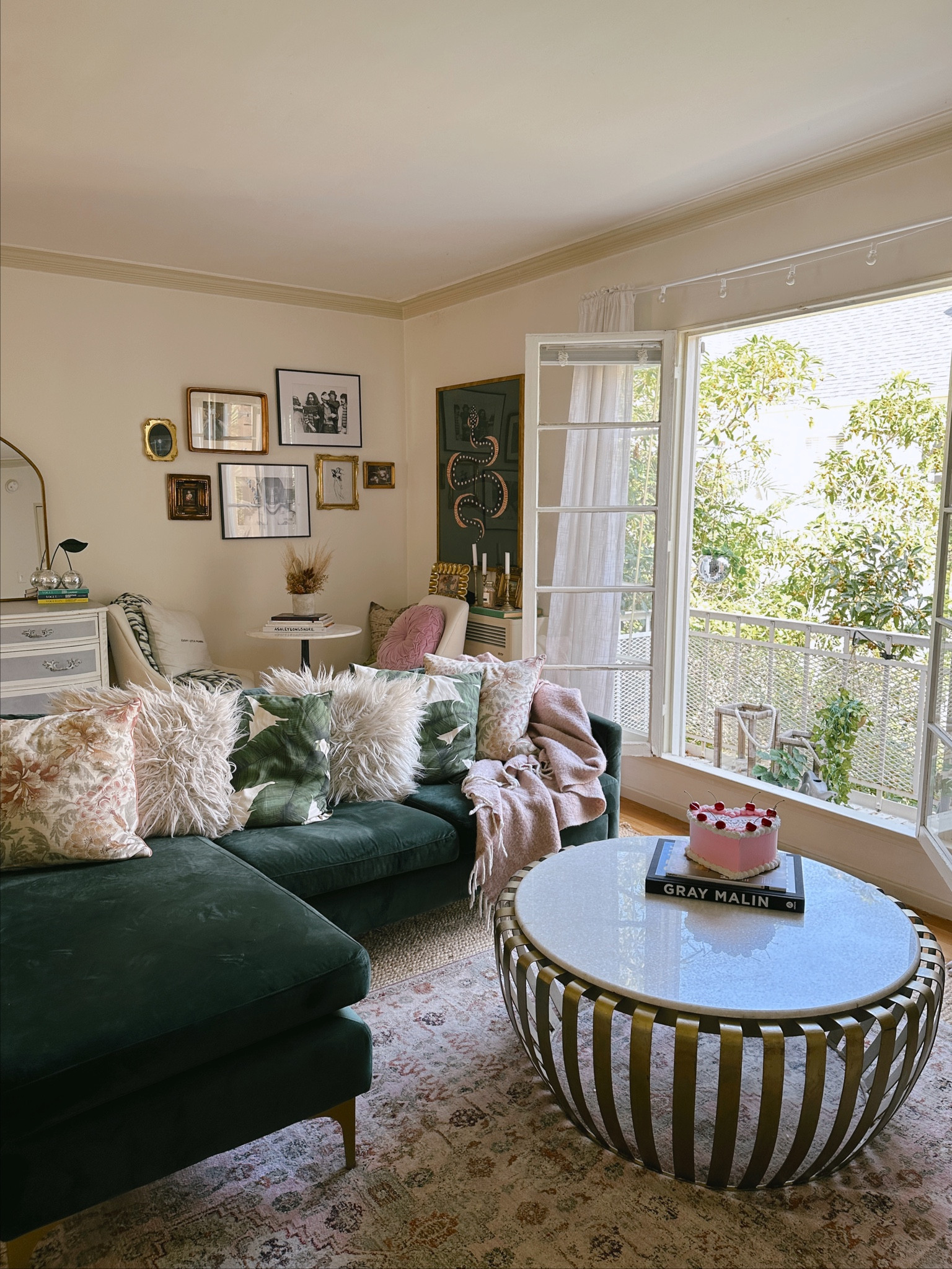 Living room home decor, wayfair green velvet couch, sofa, pink soft wool-blend throw blanket from H&M, affordable, budget friendly, under $30, Apple the Snake by Willa Heart in Gold Framed Paper, Medium Art Print, chairish, wall art, Better Homes & Gardens Feather Filled Botanical Palm Leaves Decorative Throw Pillow, Walmart, Melodieux White Linen Textured Semi Sheer Curtains 96 Inches Long for Living Room Bedroom Natural Flax Linen Rod Pocket Voile Drapes, Amazon home, Faxon Oriental Pink/Beige Area Rug - on sale now, Hand Braided Jute Rug from rugs.com, string lights, home accents, Anthropologie linen white chair, palm print pillow, gold antique inspired / vintage inspired, Parisian inspired, Round White Marble And Black Metal Bistro Accent Table, on the patio, black and white marble, gift ideas

#LTKhome #LTKfindsunder100 #LTKfindsunder50